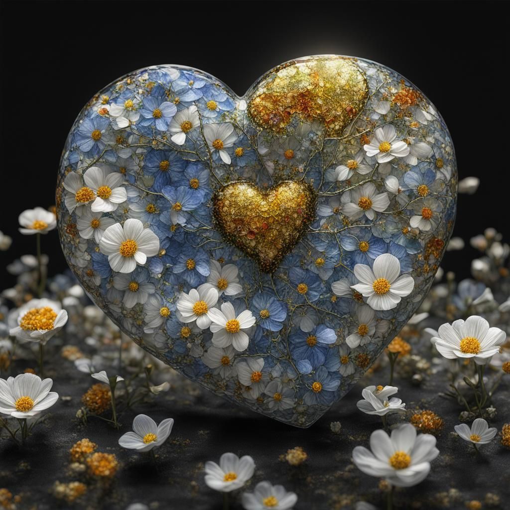 Fragile Glass Heart with Flowers, Klimt Style