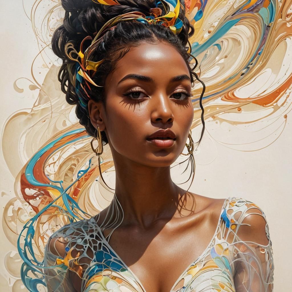 Surreal Ebony Goddess in Vibrant Oil Painting