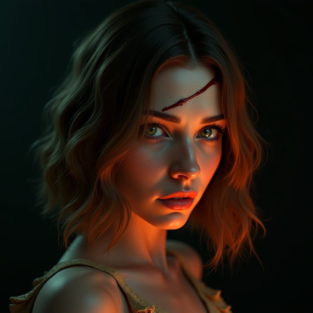 Intense Portrait with Scar in Art Nouveau Style