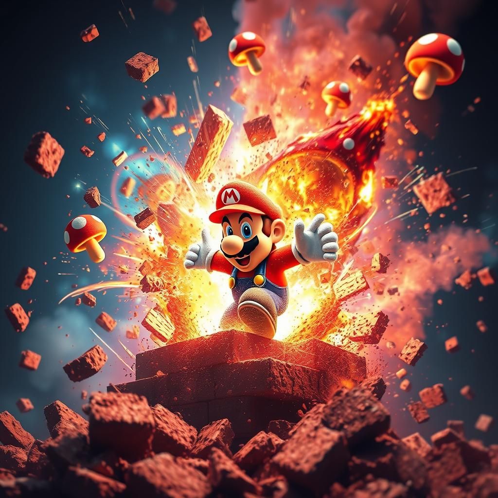 Mario Caught in a Blinding Explosion, Digital Art