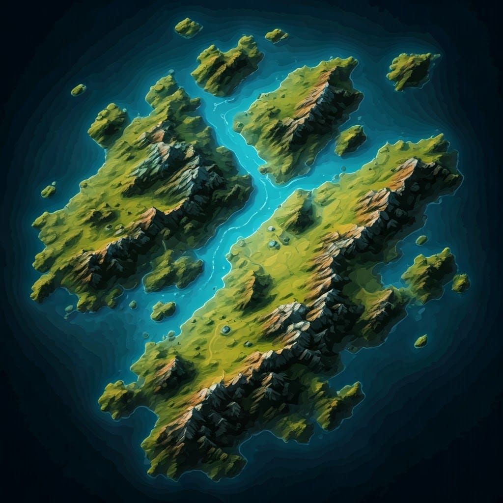 Epic, Fantastical World Map in Vibrant, Concept Art Style