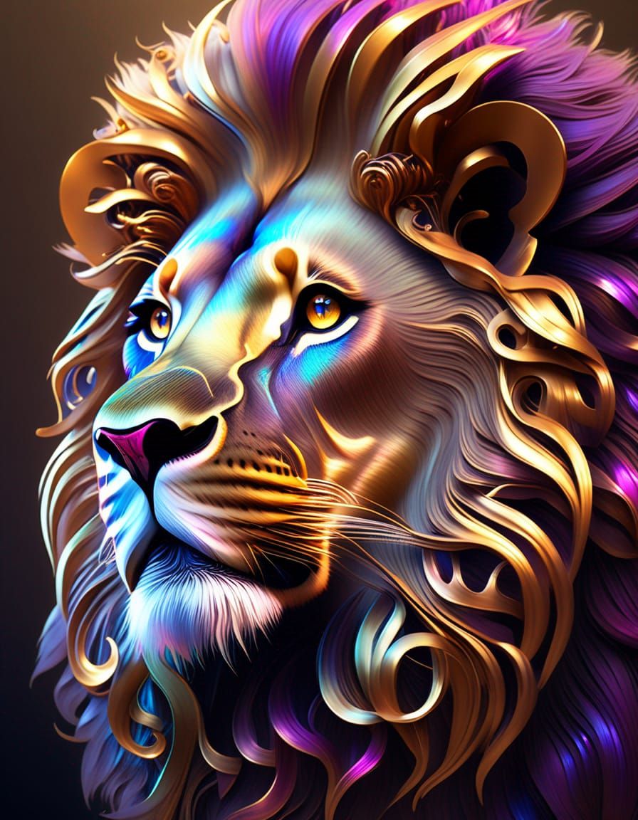 Iridescent Curly Mane Lion in Victorian Setting