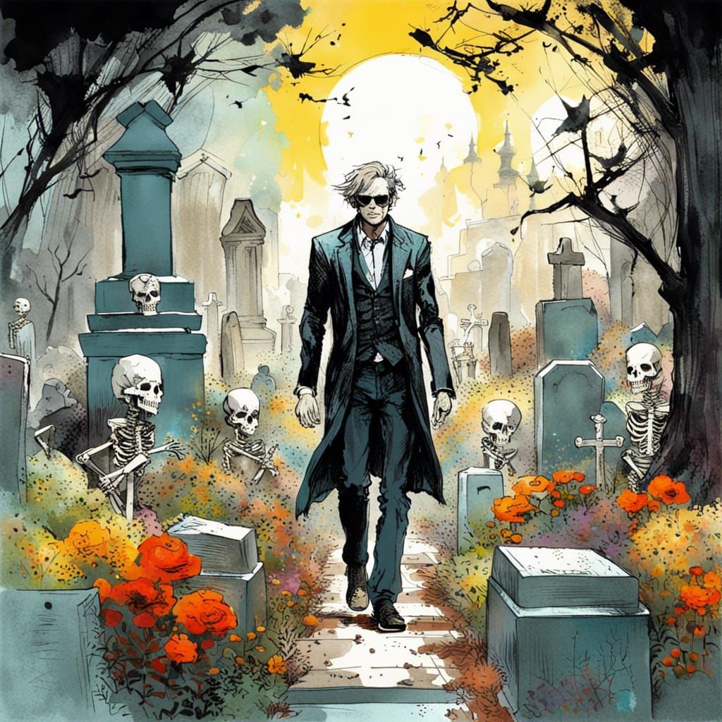 Gloomy Graveyard Scene with Skeletons