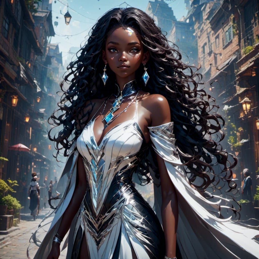 Elegant Black Woman in Afrofuturistic Anime Style