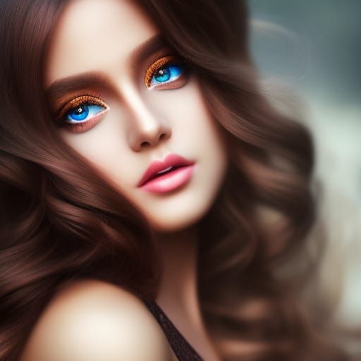Portrait of Beautiful Girl with Flowing Hair
