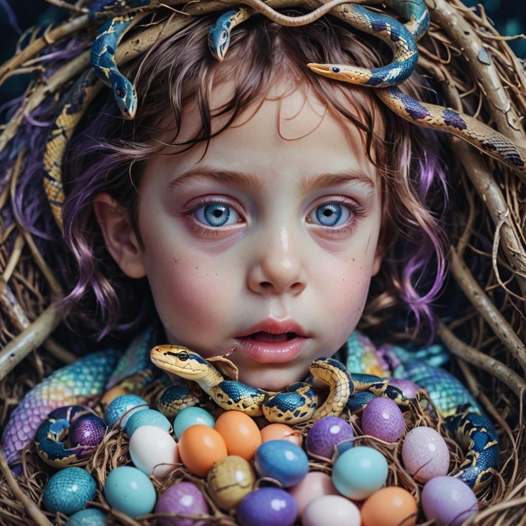 Surreal Child with Snake Features in Dreamlike Fantasy