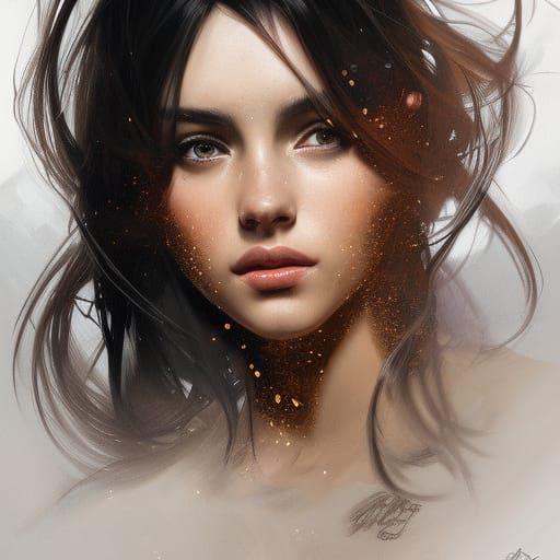 Brunette Portrait in Hyperdetailed Art Nouveau Style