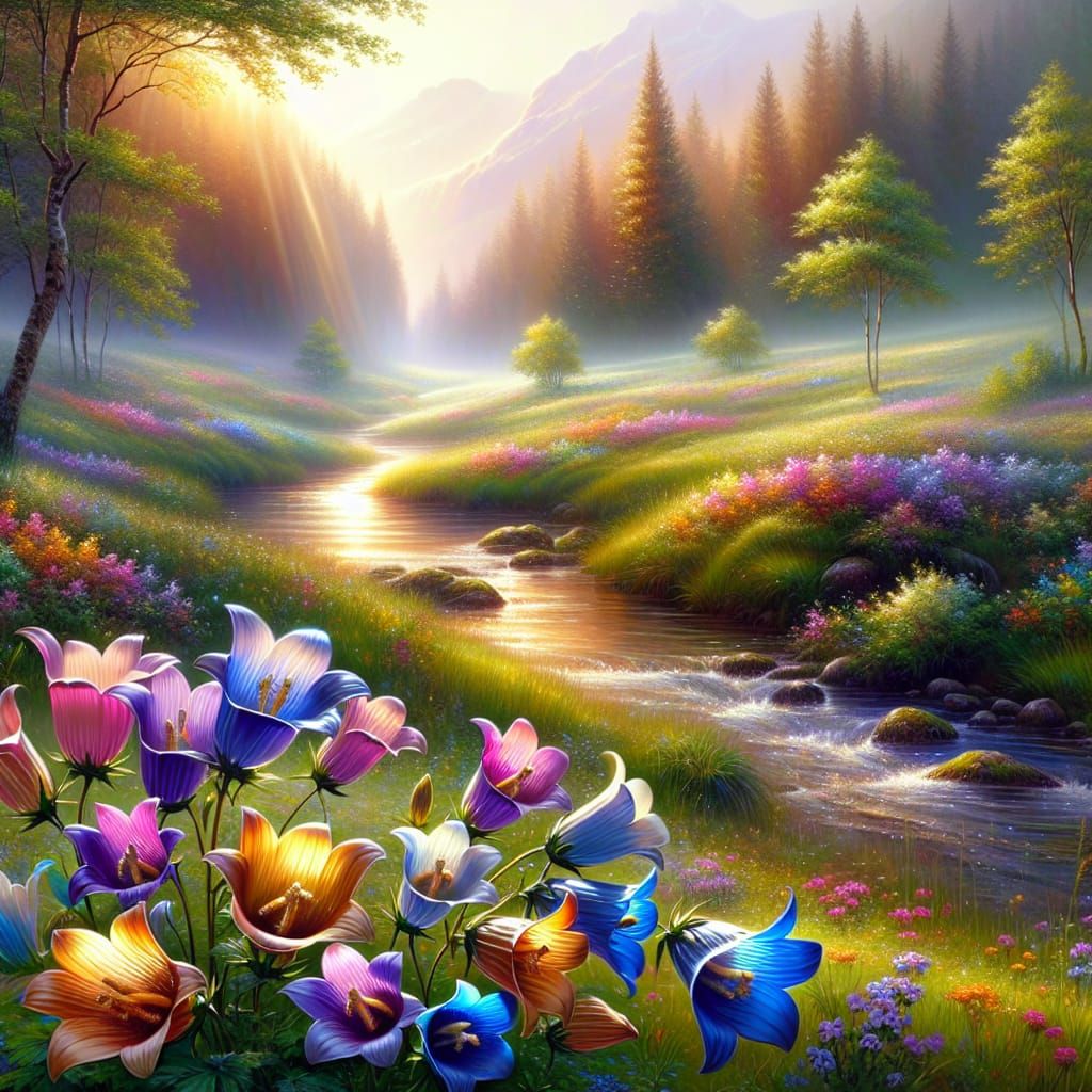 Airbrush Meadow with Canterbury Bells in Bloom