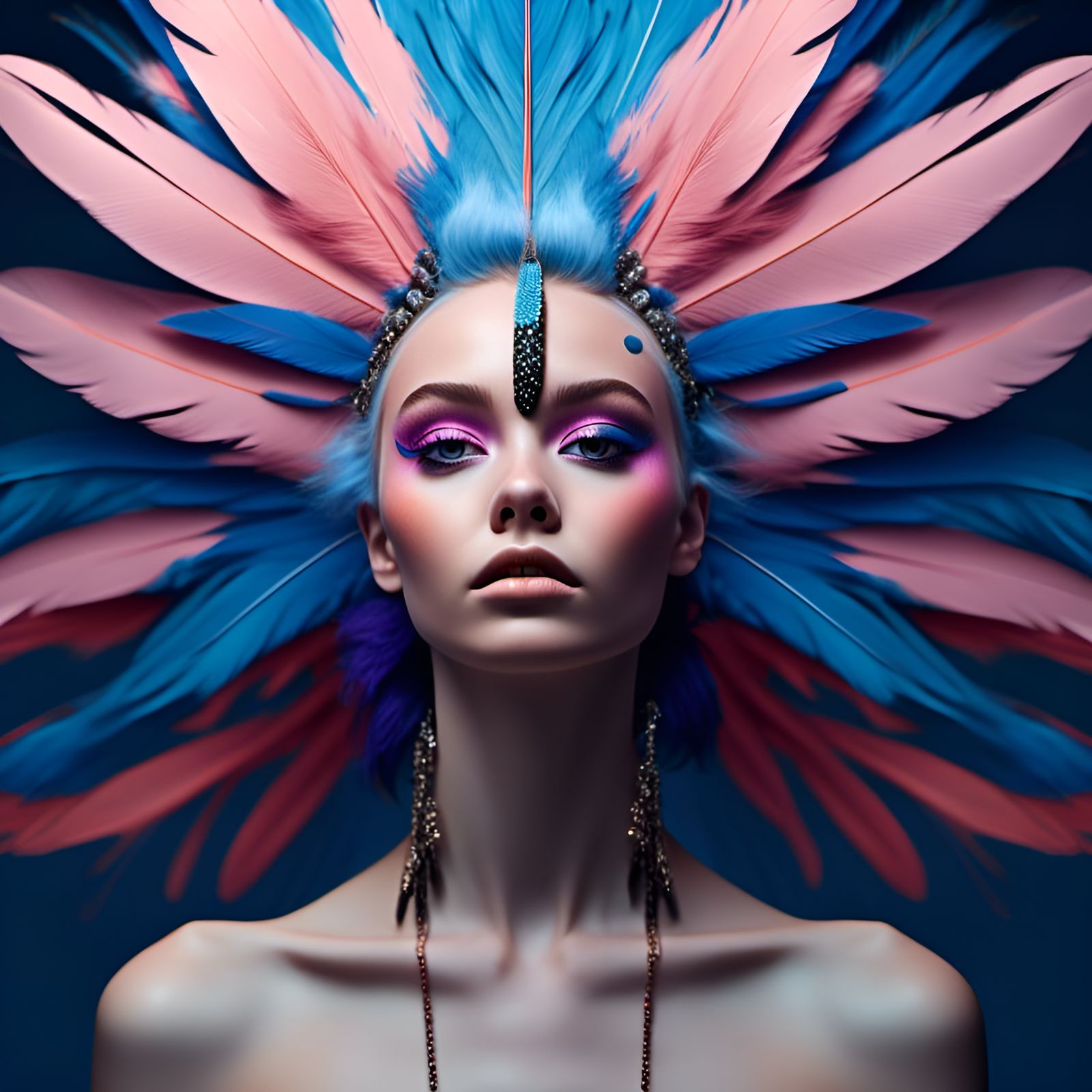 Colorful Haired Girl Portrait with Feather Accessory
