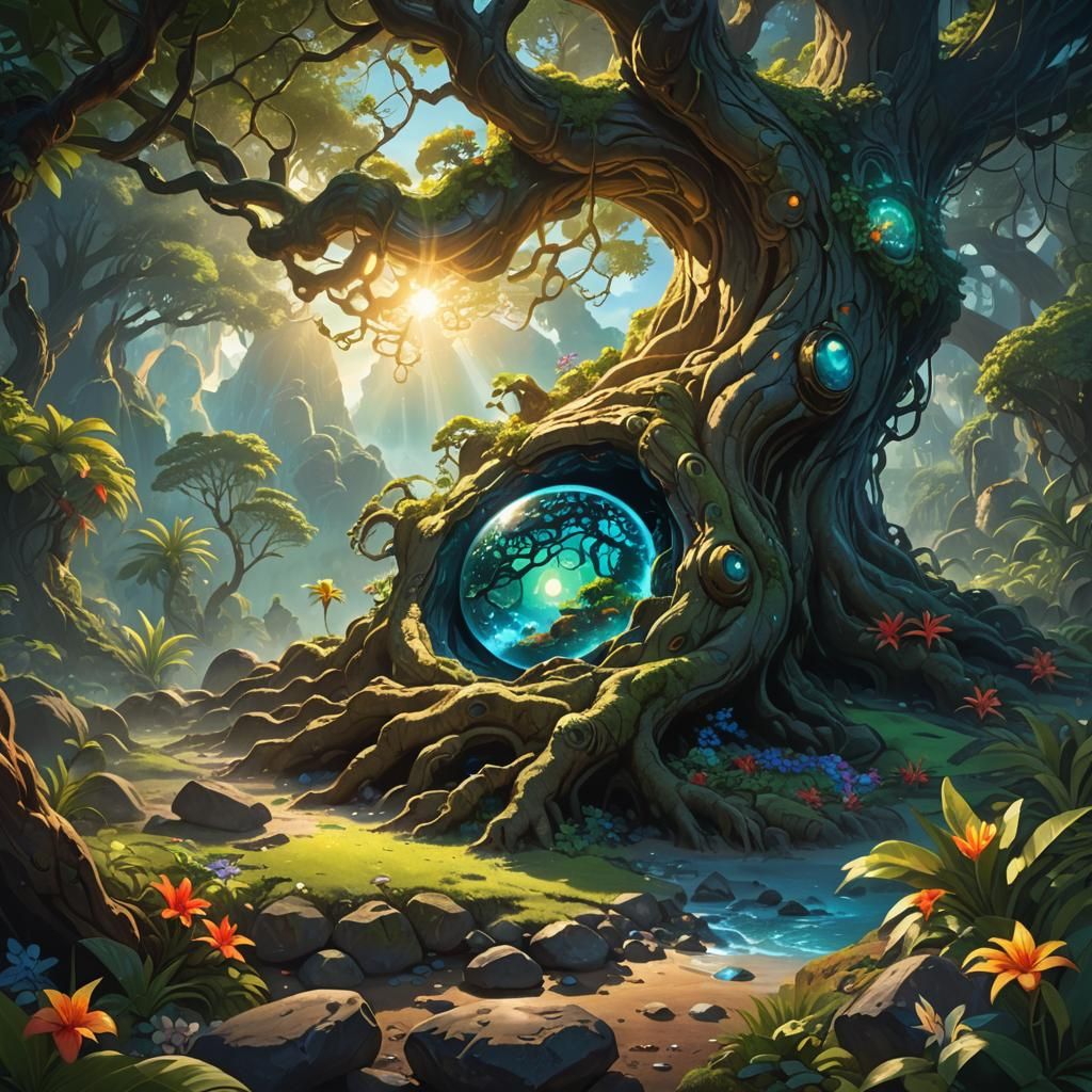 Healing Pebble of Pele in Tropical Landscape