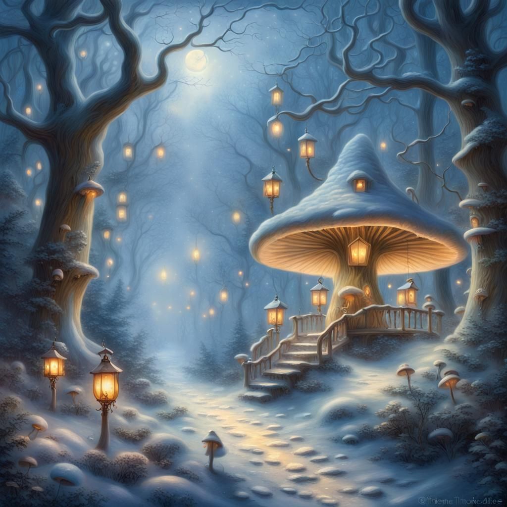 Enchanted Winter Forest Scene with Alice