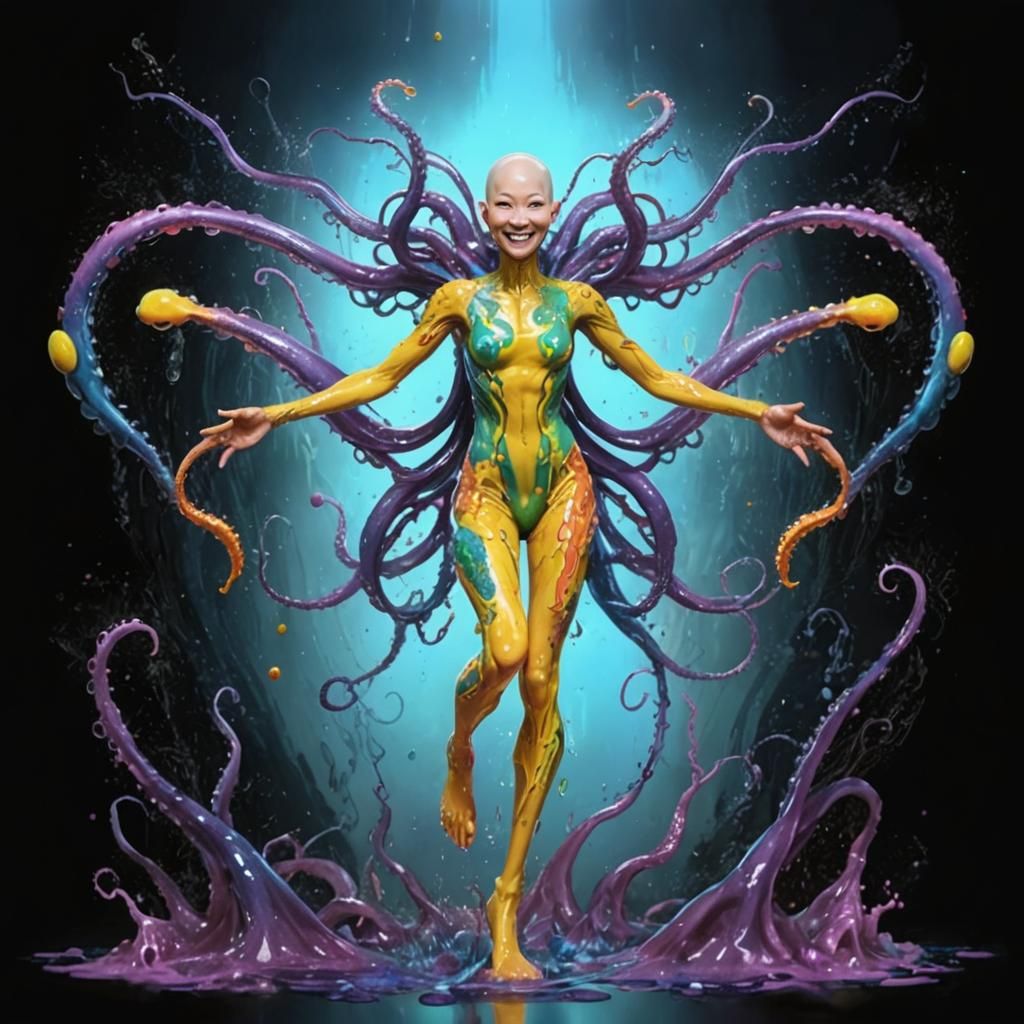 Hyperrealistic Asian Woman with Tentacles and Slime