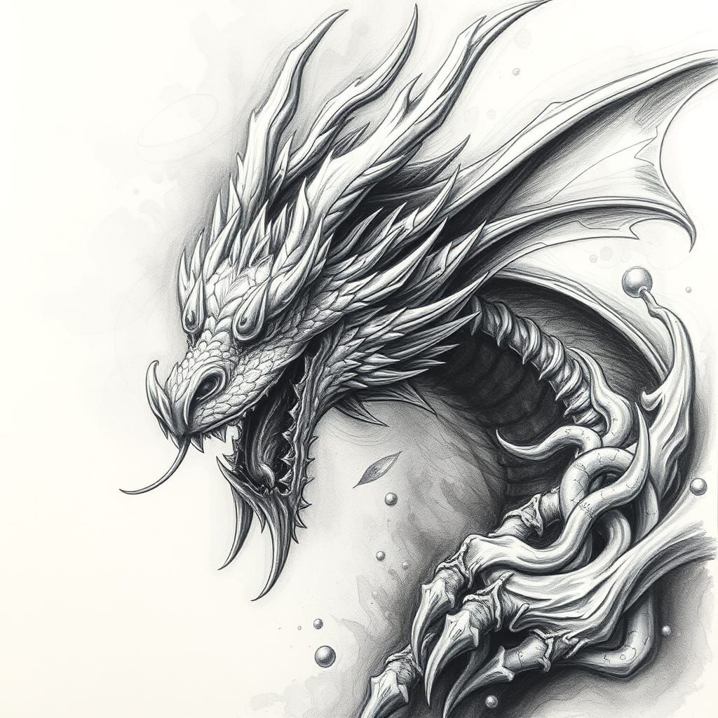 Hyperdetailed Charcoal Drawing of a Dragon