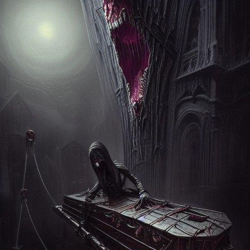Dreadful Vampire in Coffin: Hyperrealistic Concept Art