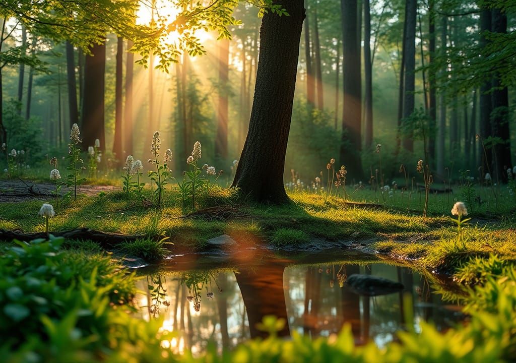Magical Forest at Dawn with Vernal Pool