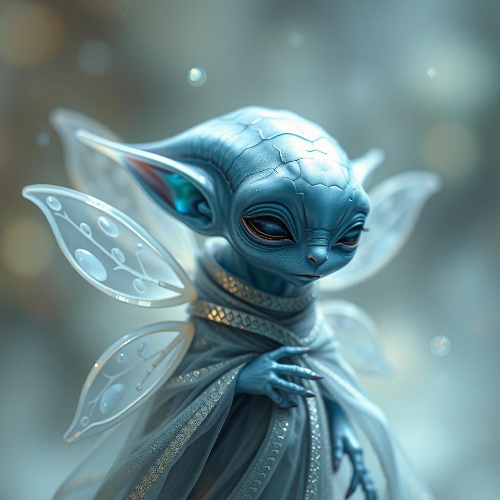 Iridescent Alien in Dreamy Landscape