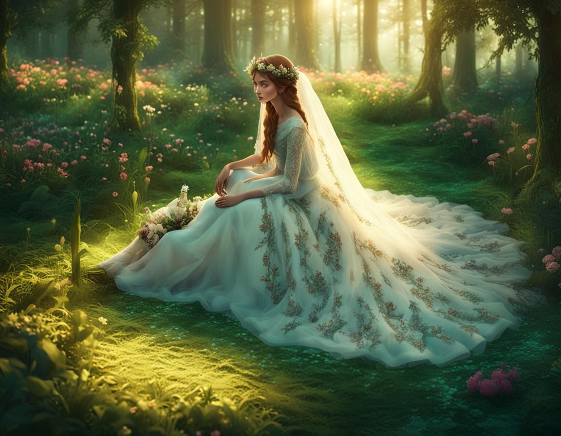 Bride in Forest Glade: Digital Concept Art
