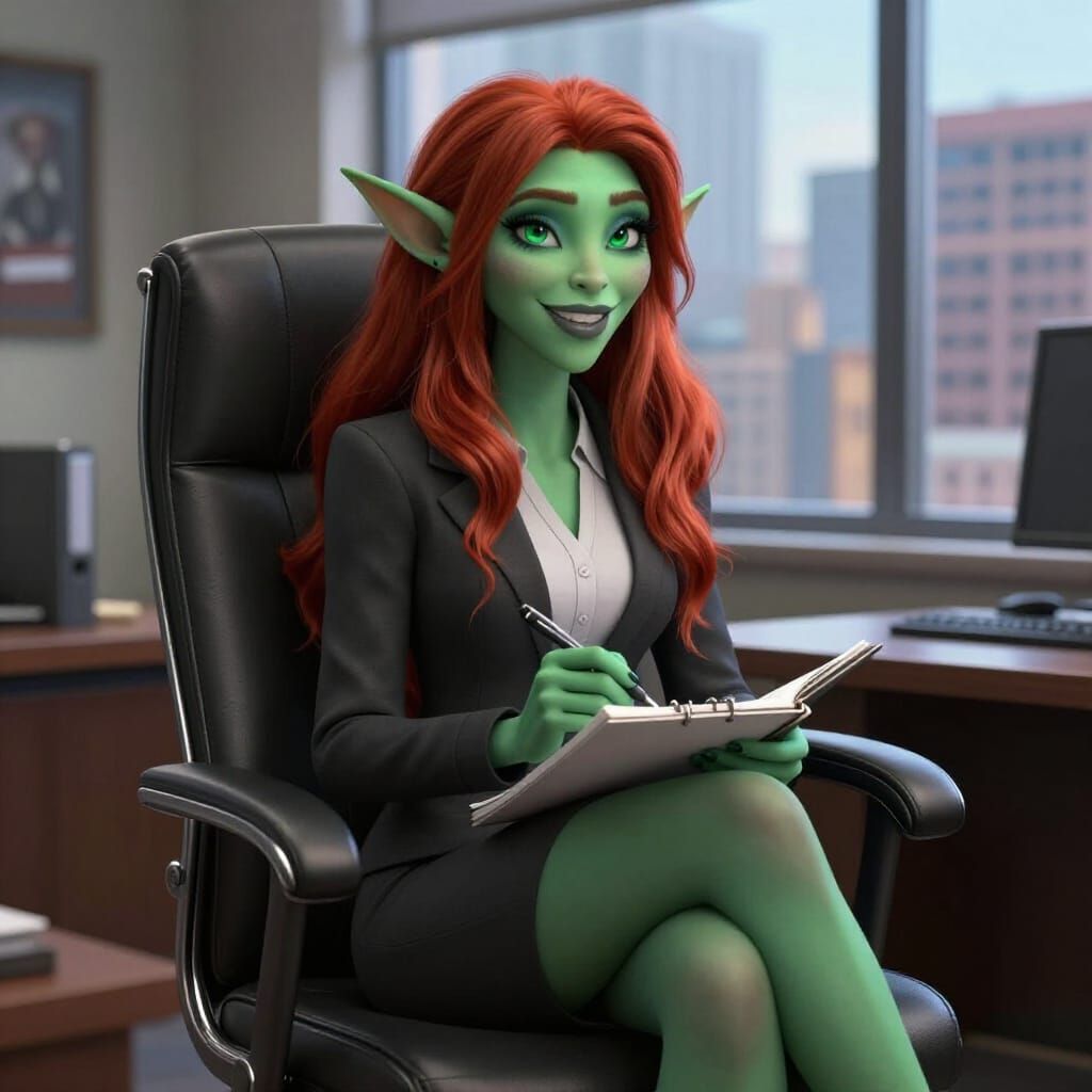 Goblin Lawyer in Office with City View