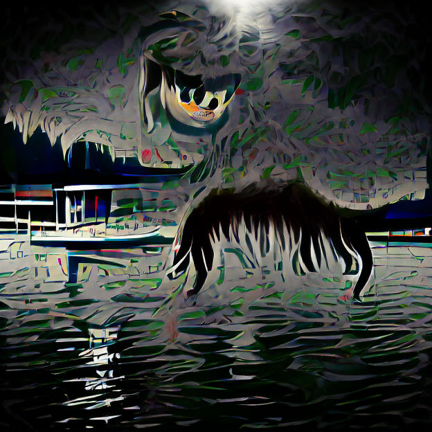 Glowing-Eyed Creature Lurks at Lake's Edge