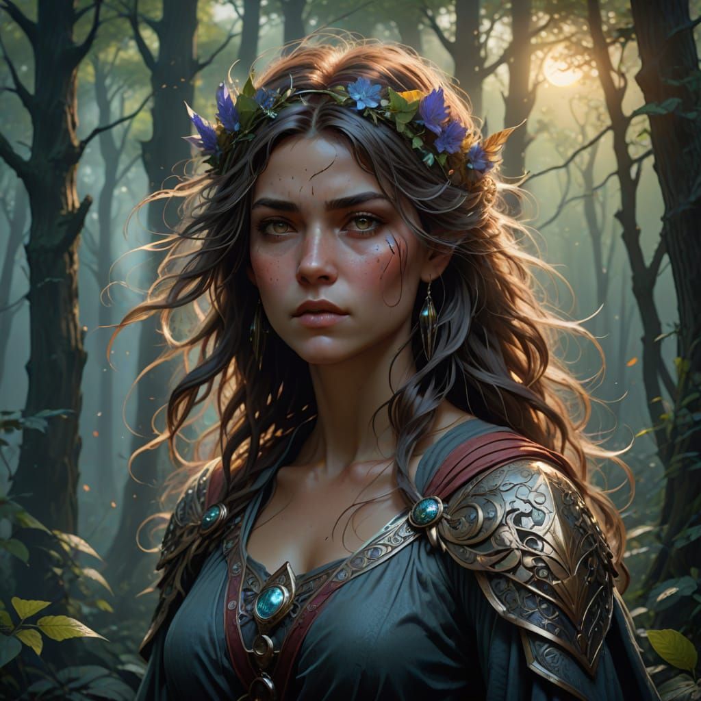 Mystical Moonlit Goddess Portrait in Triadic Colors