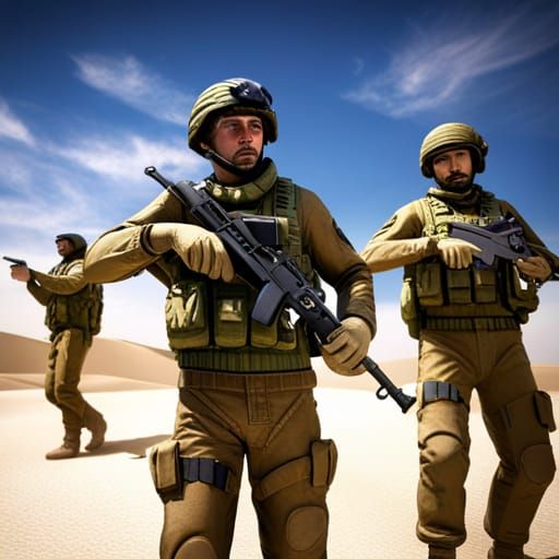 Israeli Soldiers with Flags: Detailed Matte Painting