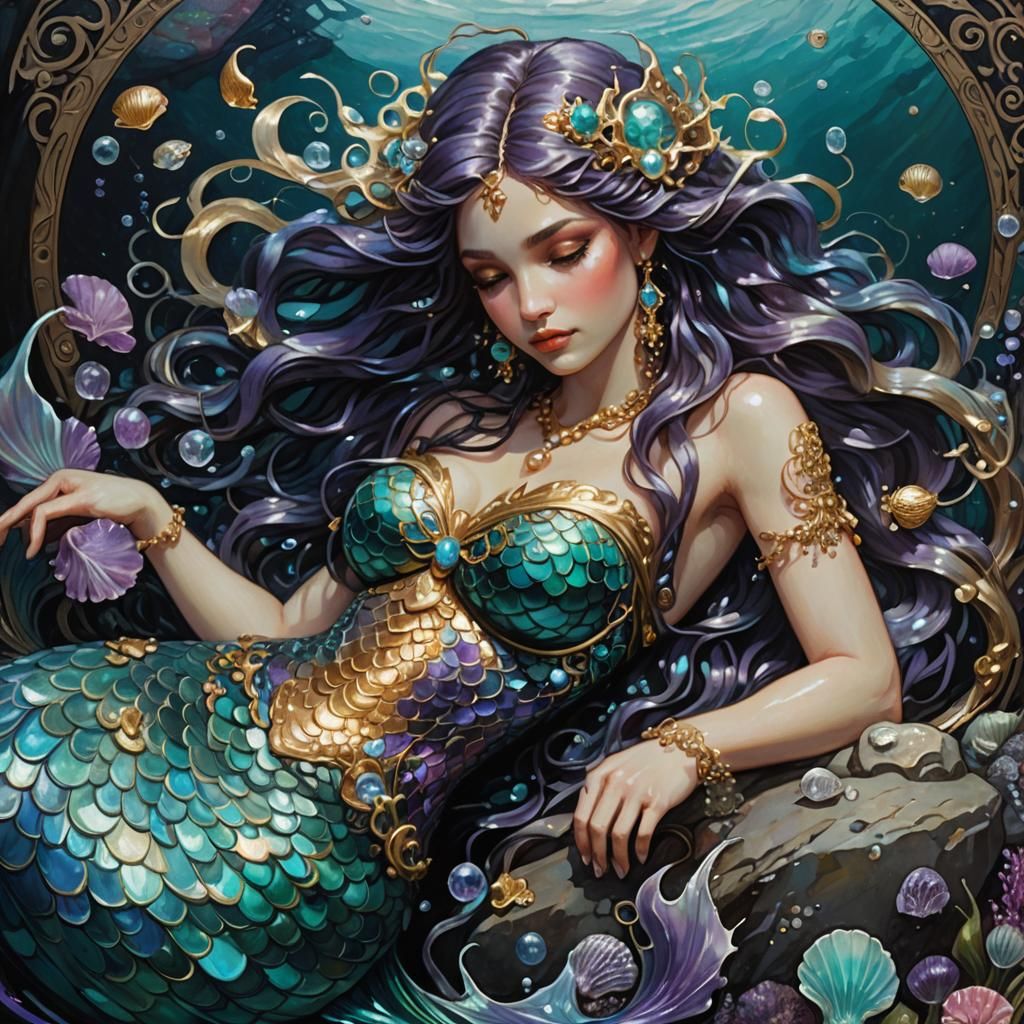 Iridescent Mermaid in Dark Fantasy Style