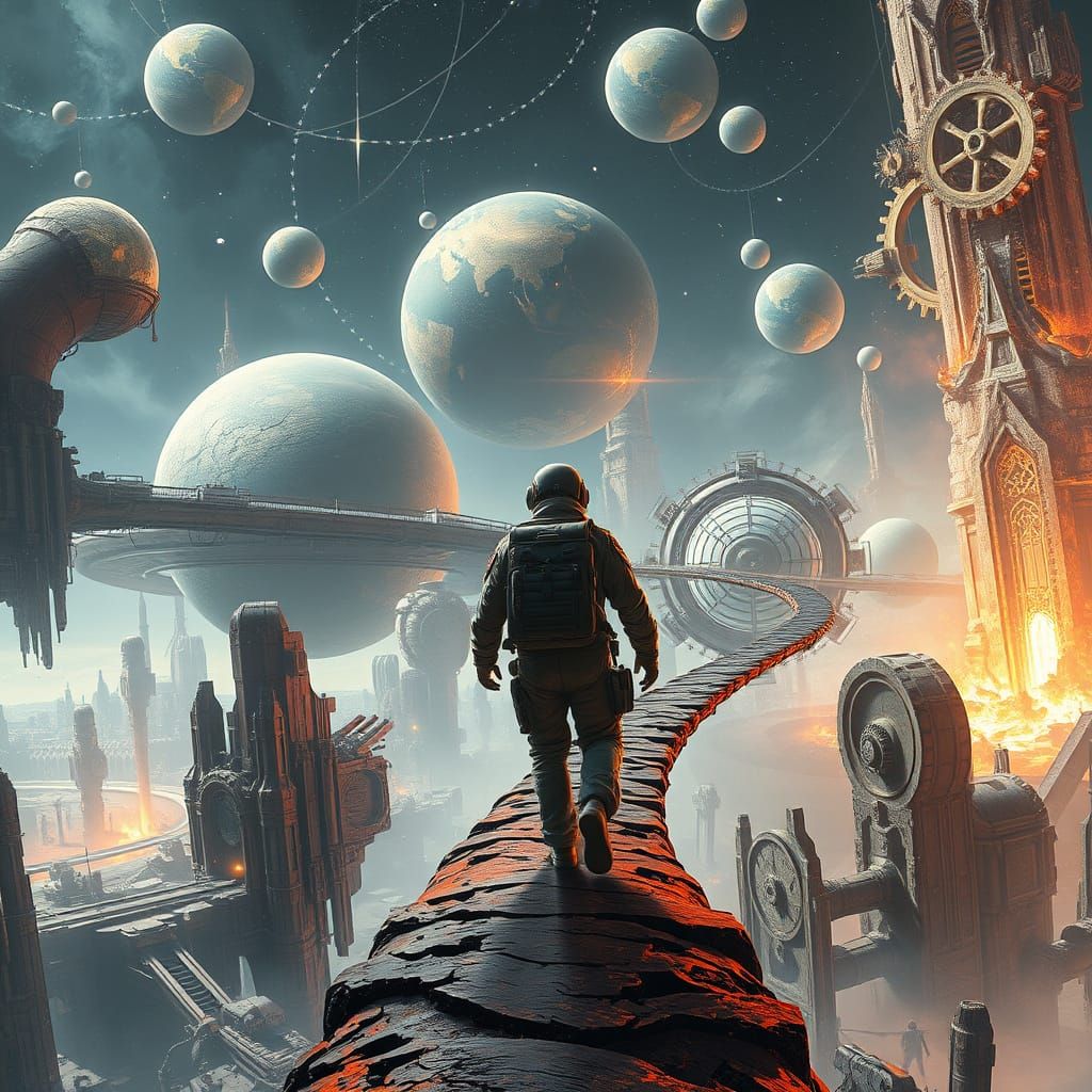 Cosmic Wasteland Odyssey in a Cyberpunk Aesthetic