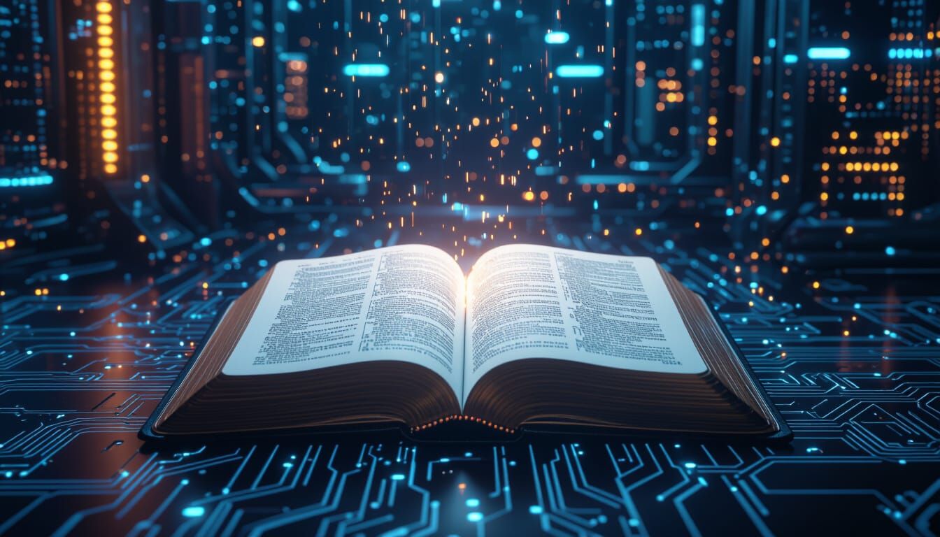 Illuminated Bible in Futuristic Sci-Fi Digital Art