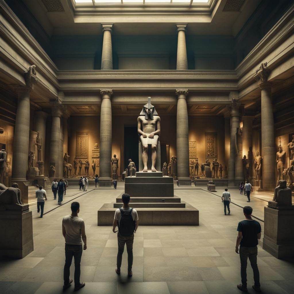 Underwater Egyptian Museum with Tourists, Cinematic Film Sti...