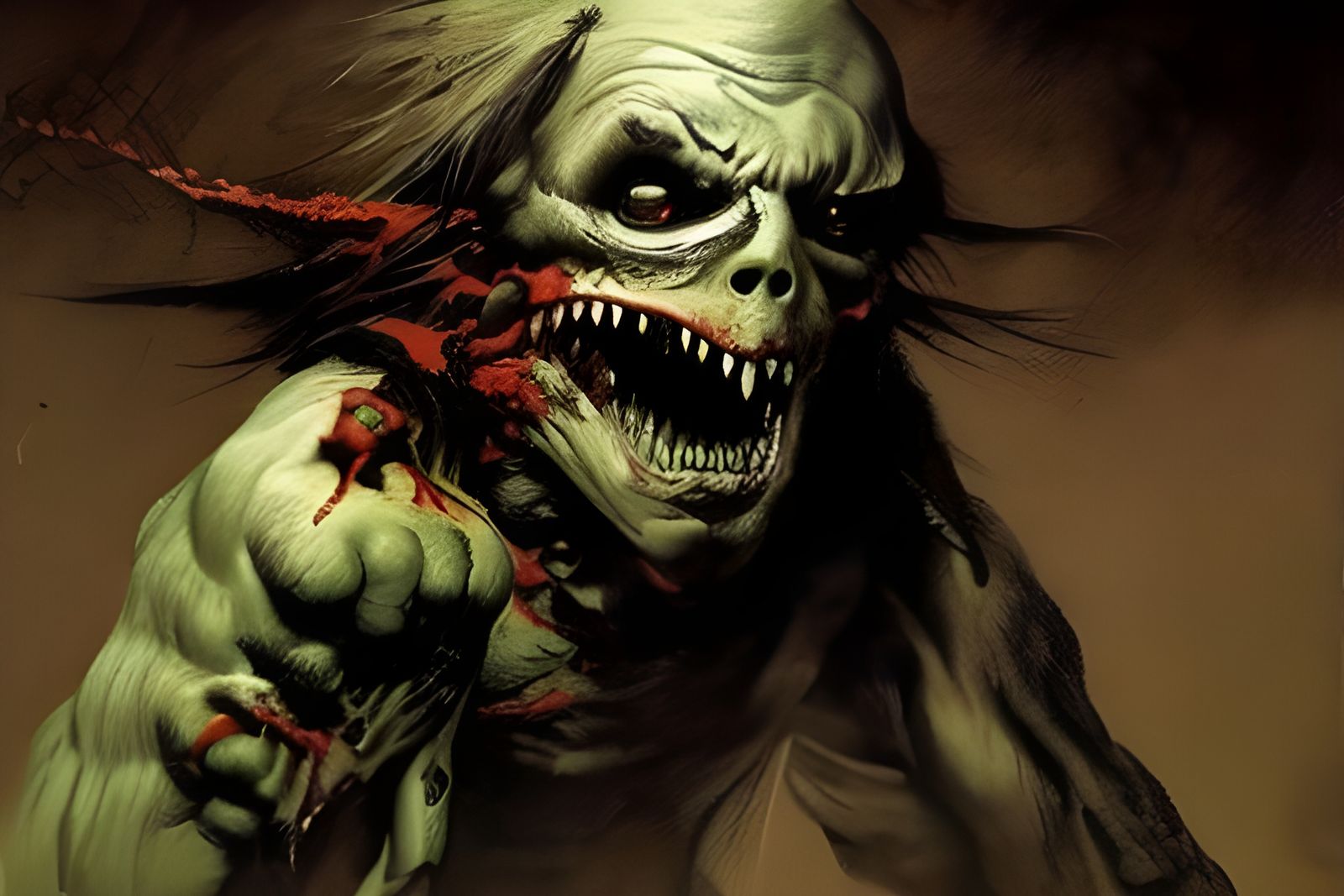 Grinch Zombie Devouring Brains in Dark Fantasy Style