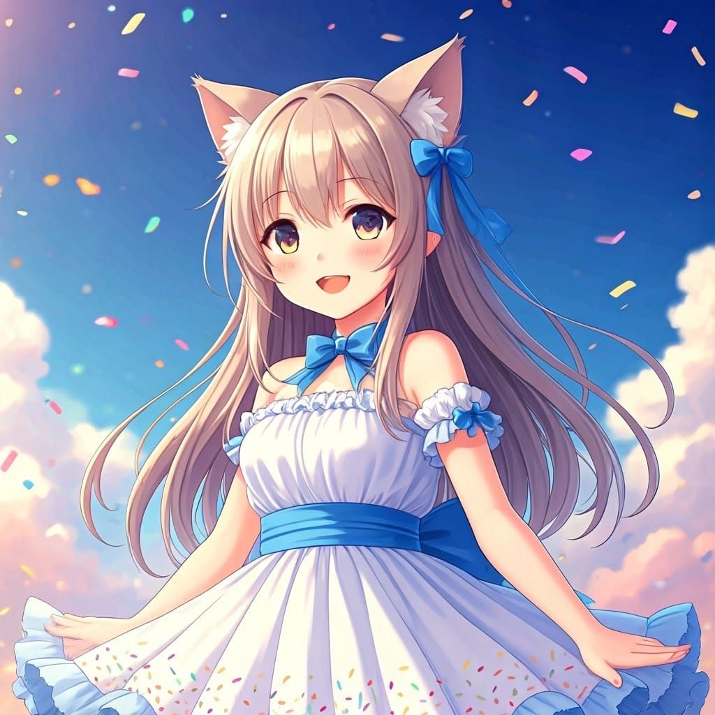 Anime Cat Girl Celebrates Birthday