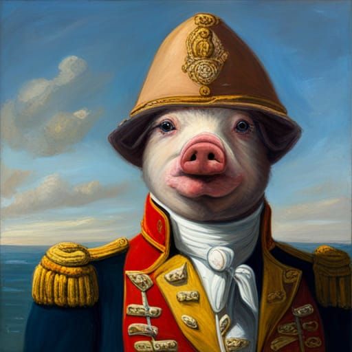 Anthropomorphic Pig in 18th Century Military Outfit