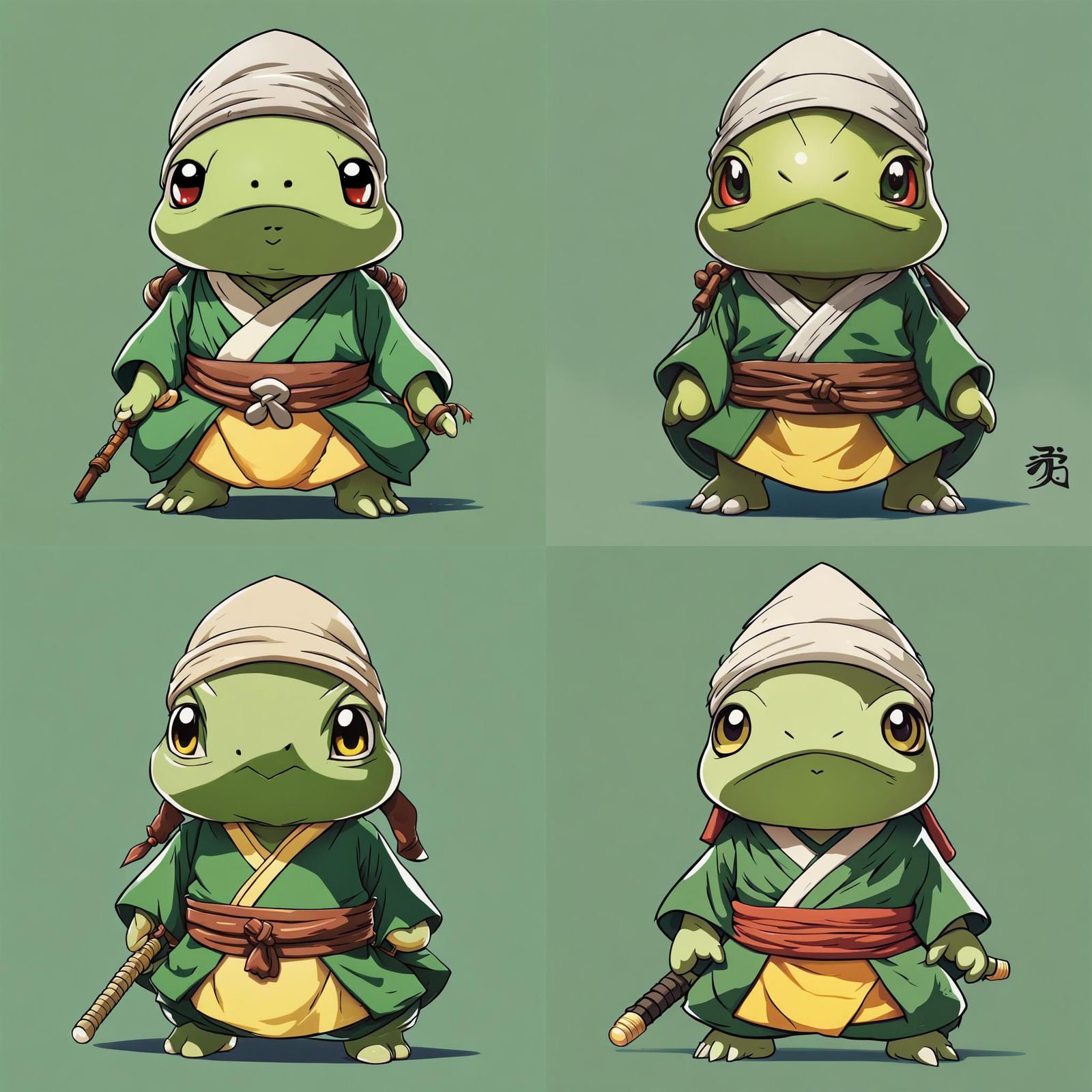 Turtwig Ninja Monk Cartoon Portrait in Anime Style