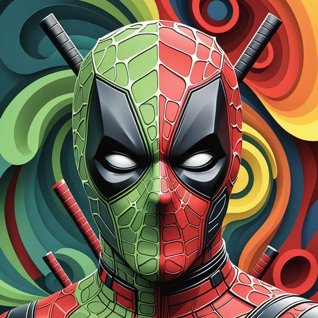 Deadpool Abstract Vector Fractal in Gouache Style
