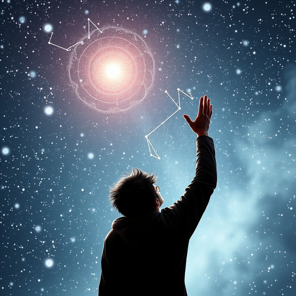 Person Gazing at Orion in Fractal Zentangle Style