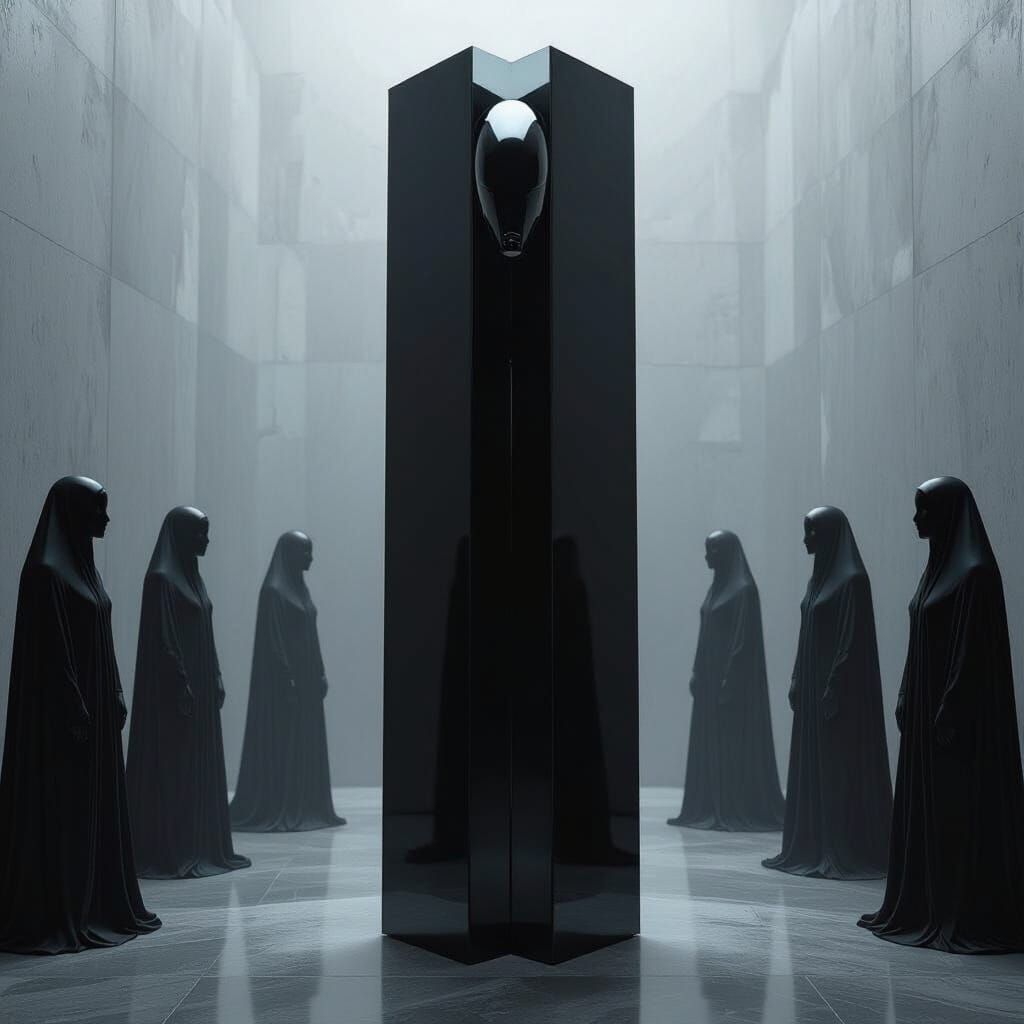 Mystical Monolith with Faceless Figures