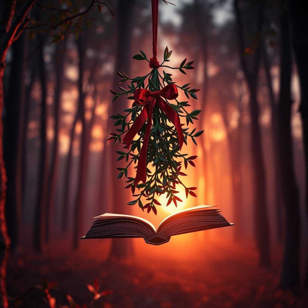 Fantastical Mistletoe Scene in a Sunrise Forest