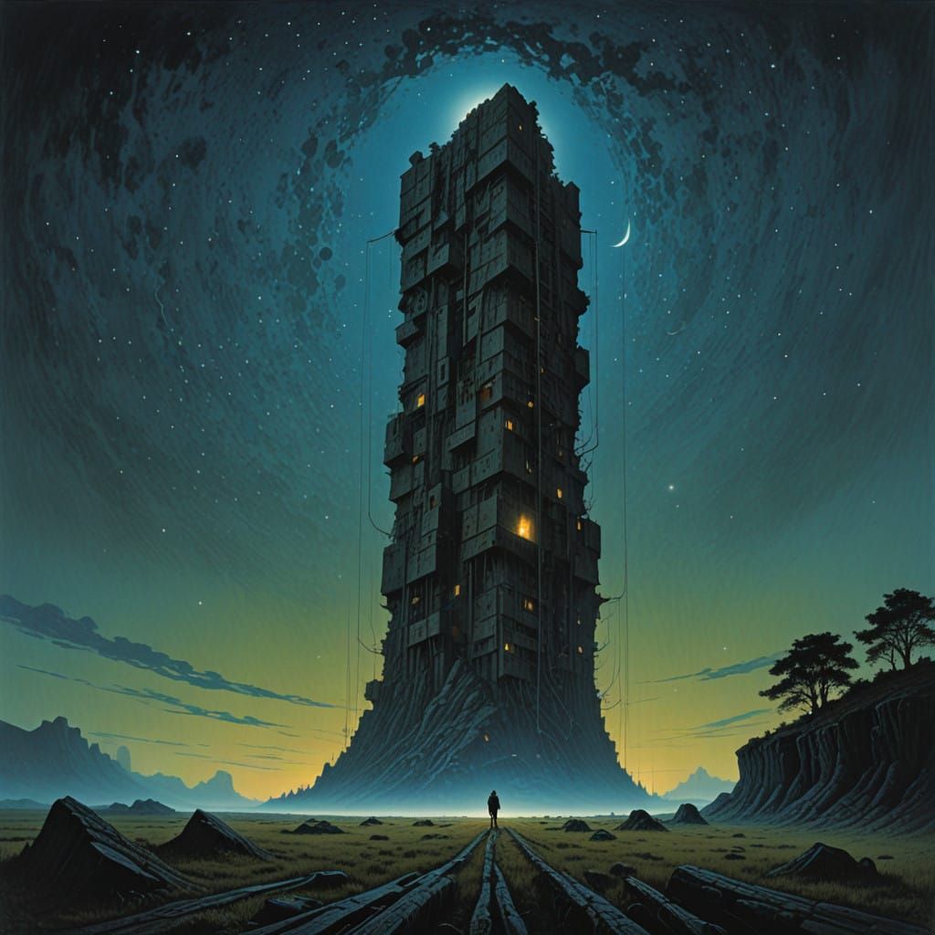 Cosmic Pillar of Contrasting Hemispheres in Starry Night Sky