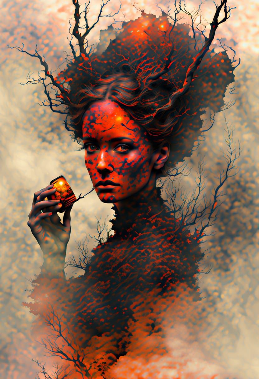 Abyssal Depths: A Vermilion and Amber Alcohol Ink