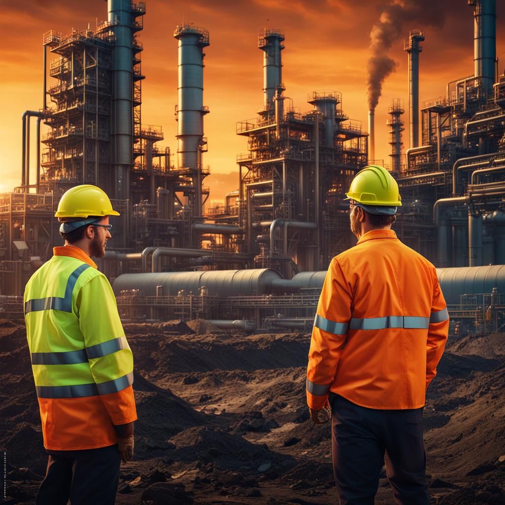 Chemical Engineer Cooking at Petrochemical Site, Digital Art