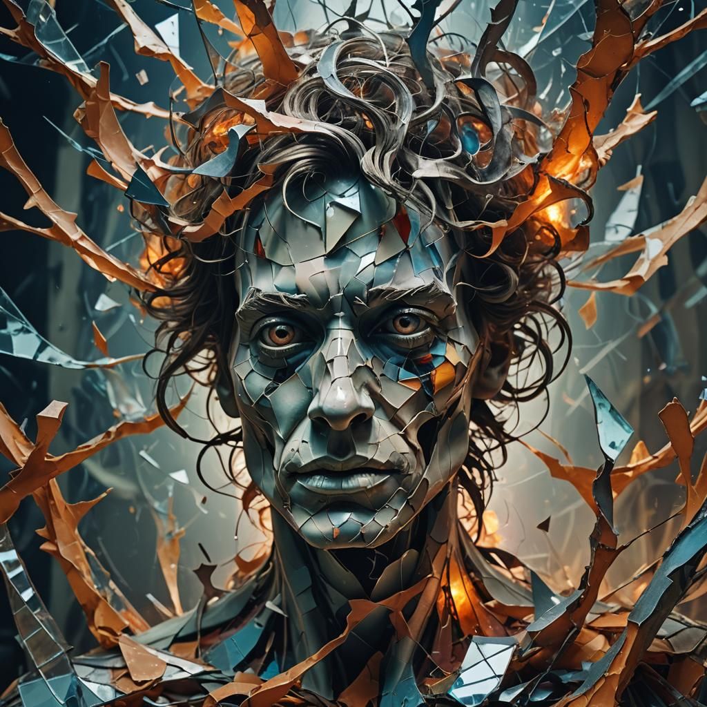 Schizophrenia Entity: Surreal Portrait in a Dreamlike Style