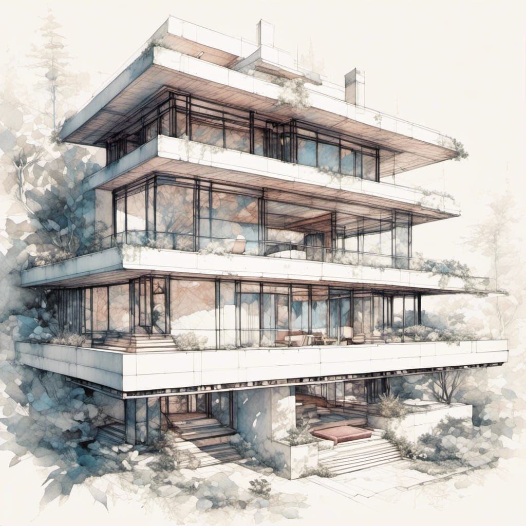 Frank Lloyd Wright Inspired Villa: Architectural Sketch