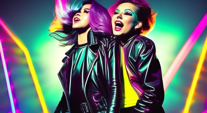 Girl Screaming in Synthwave Neon Retro Style