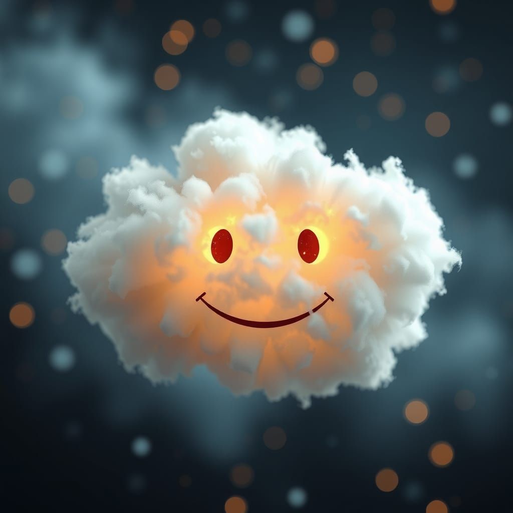 Dreamy Smiley Face Cloud with Sparkling Light