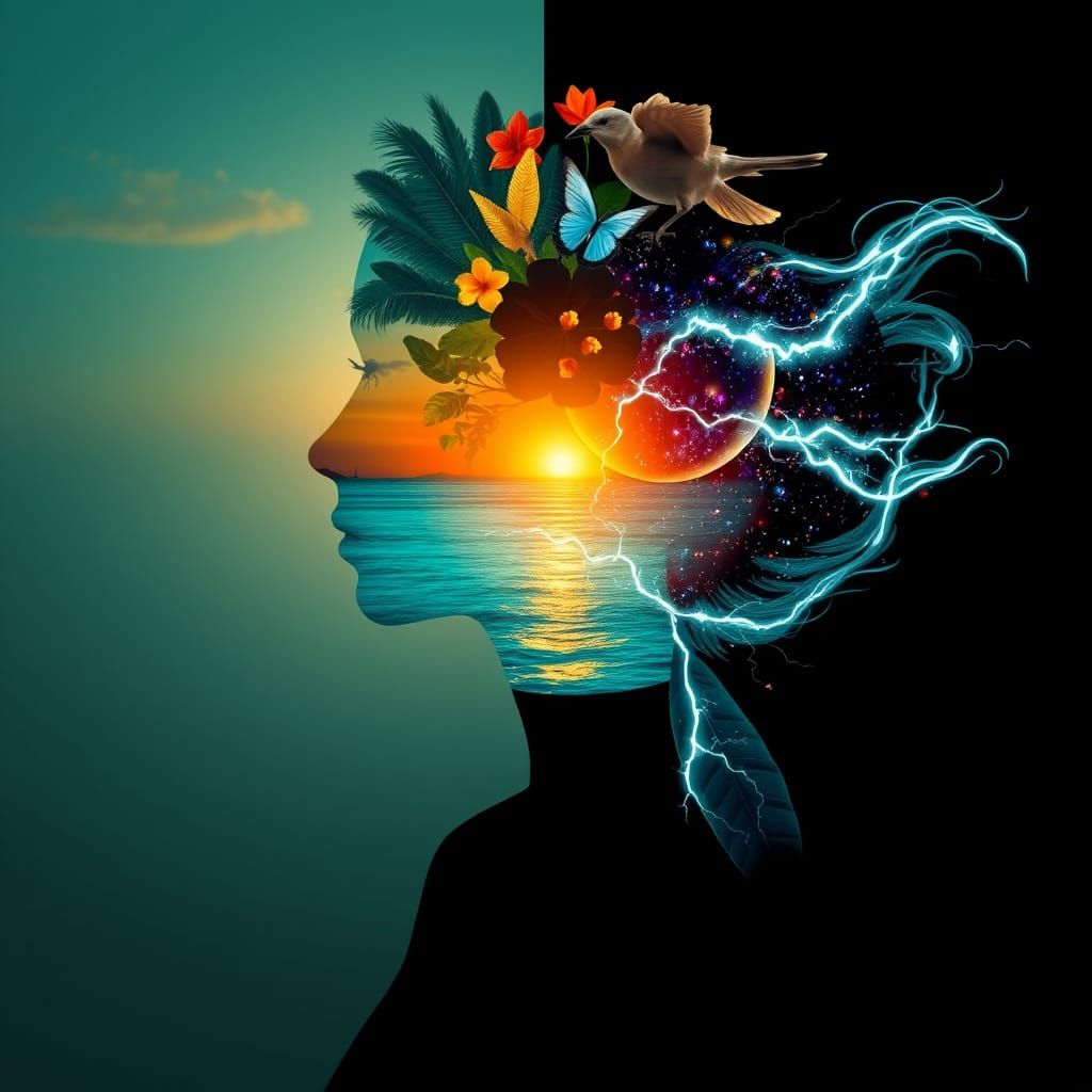 Surreal Sunset Goddess Transforms into Tropical Landscape