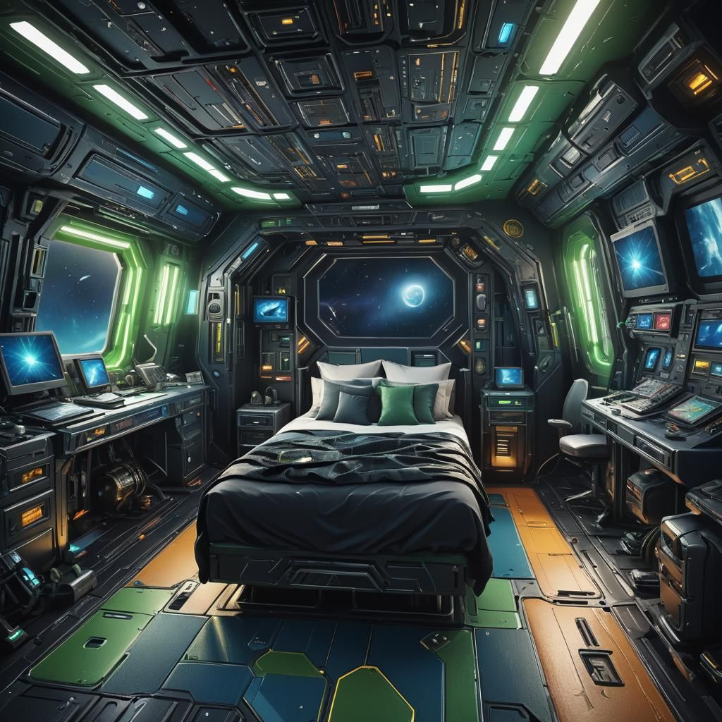 Cozy Captain's Quarters in Hyperrealistic Splash Art