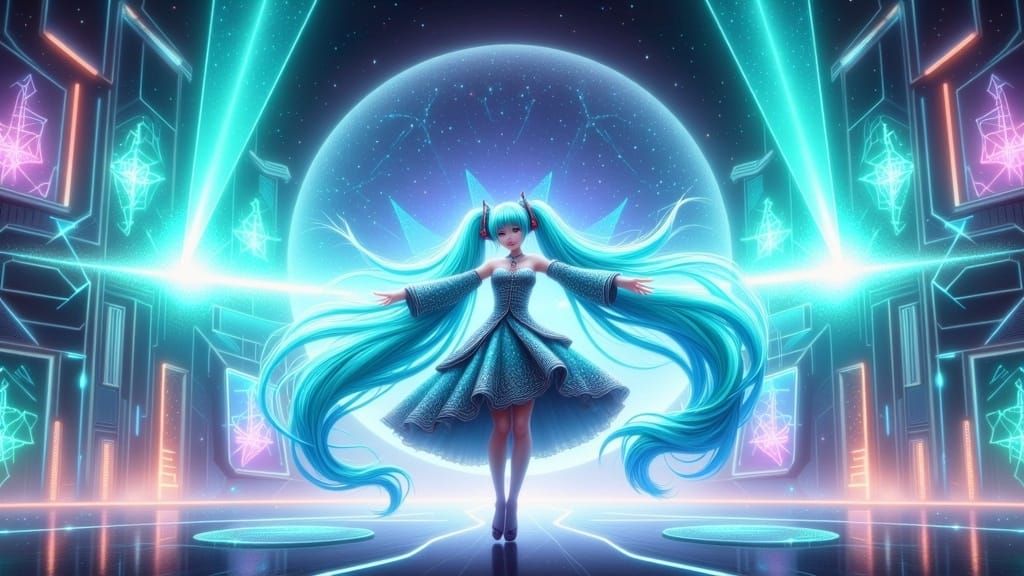 Vocaloid Idol Hatsune Miku Unleashes Ethereal Energy Beam