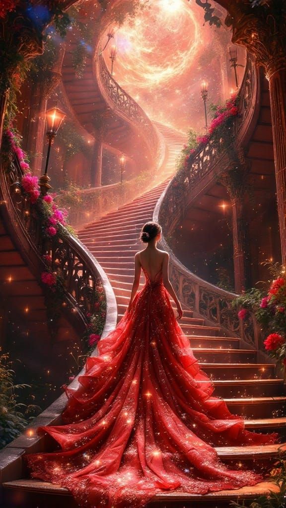 Mystical Goddess Ascends to Elysian Realms in Art Nouveau-In...