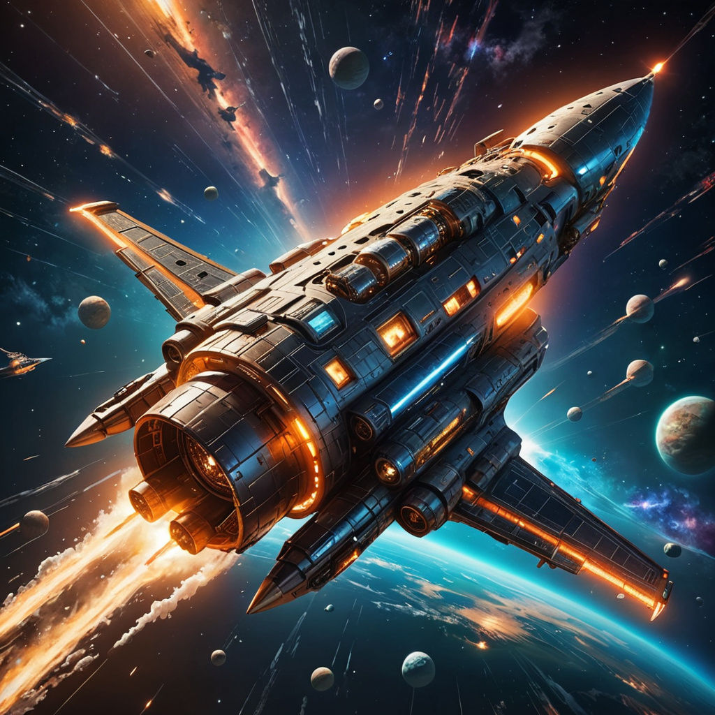 Futuristic Spaceship Soaring Through Space