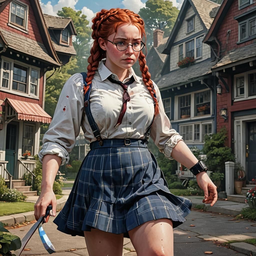 Nerdy Girl Scratching Head: Detailed Matte Painting